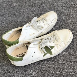 Golden Goose White Sneakers with Green Star superstar